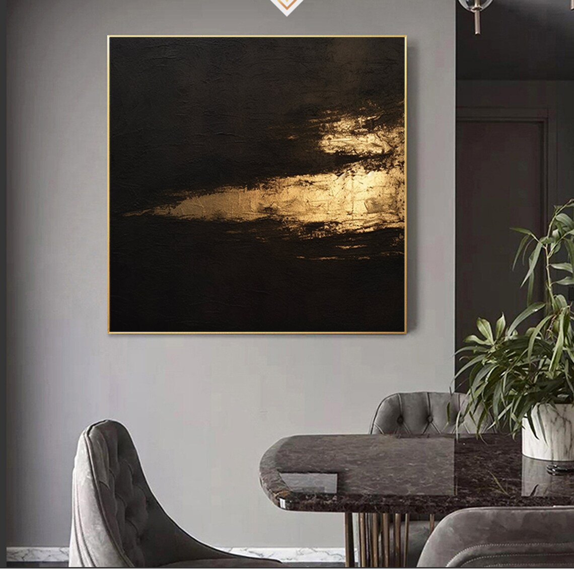Dramatic Black and Gold Abstract Textured Oil Painting Poster - Image 7