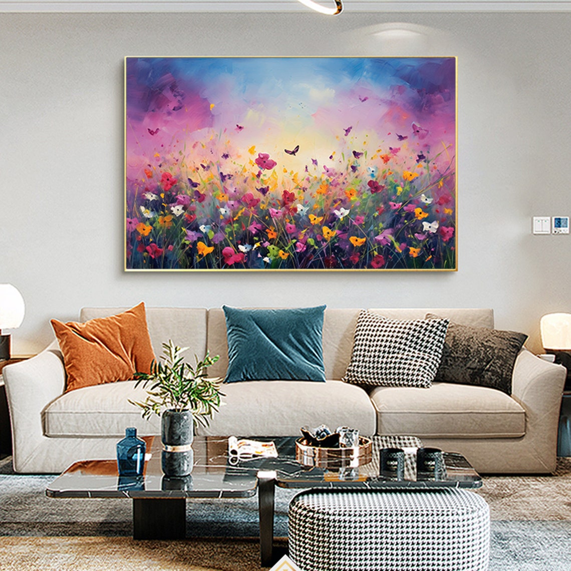 Wildflower Meadow Sunset Butterfly Rainbow Floral Field Poster - Image 2