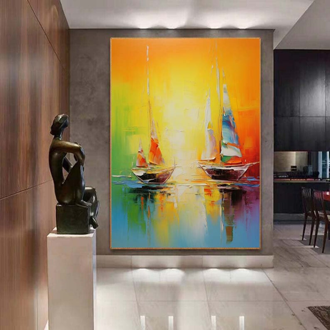 Two Colorful Sailboats Gliding Across A Vibrant Sunset Sea Poster - Image 7