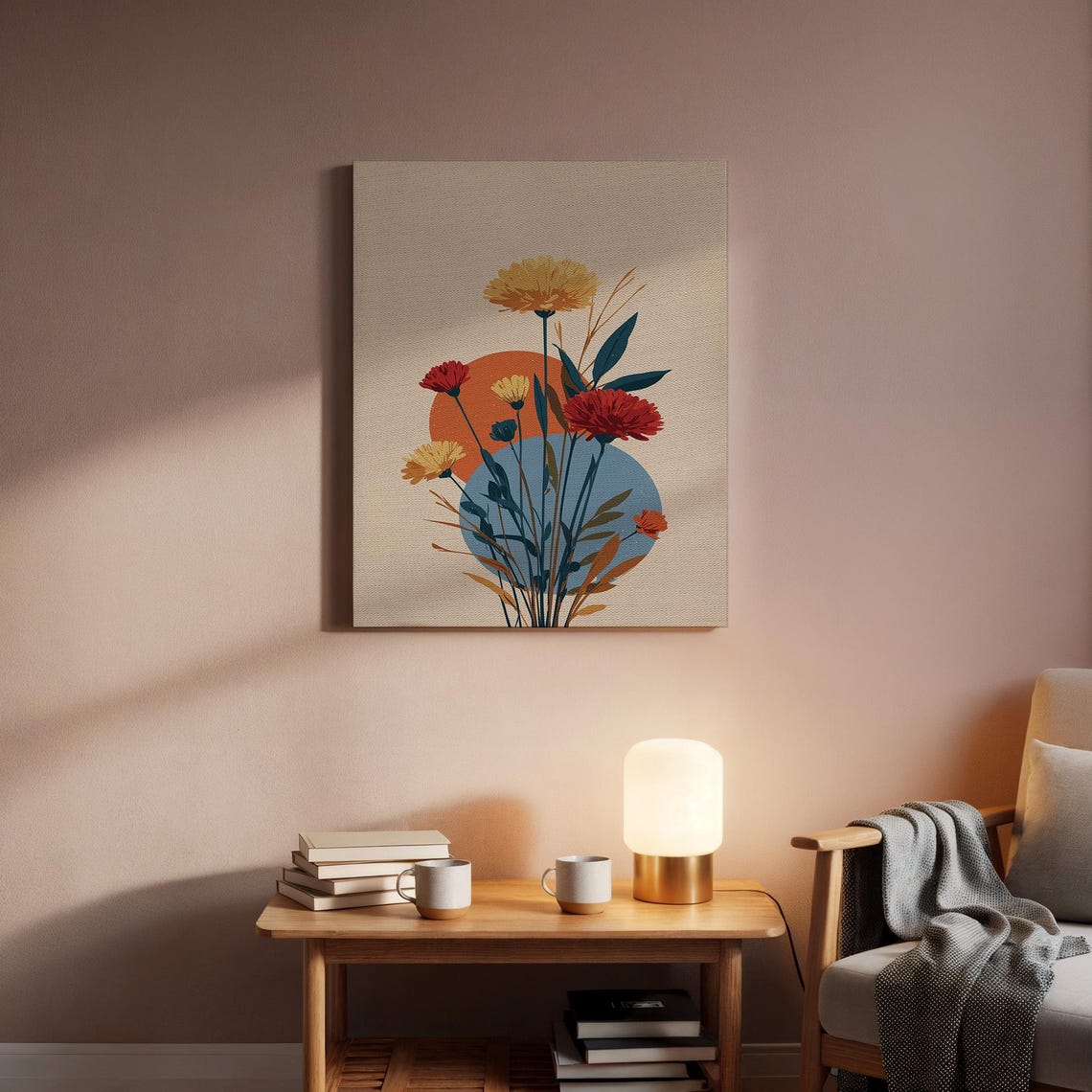 Retro Floral Bouquet Graphic Mid Century Modern Sun Wall Poster - Image 5