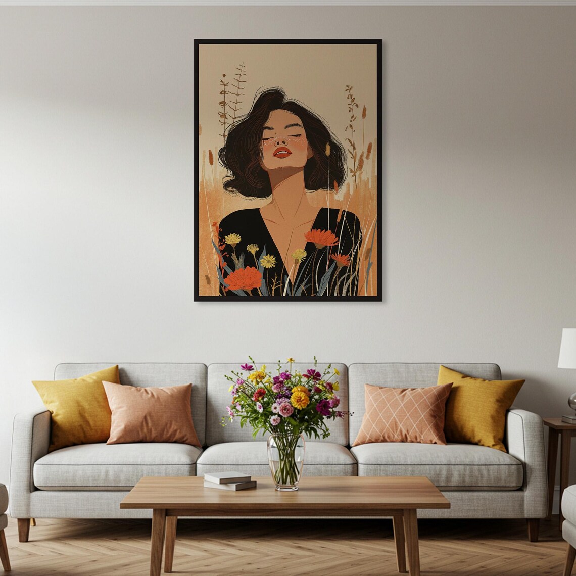 Woman In Flower Field, Boho Nature Art Print - Image 4