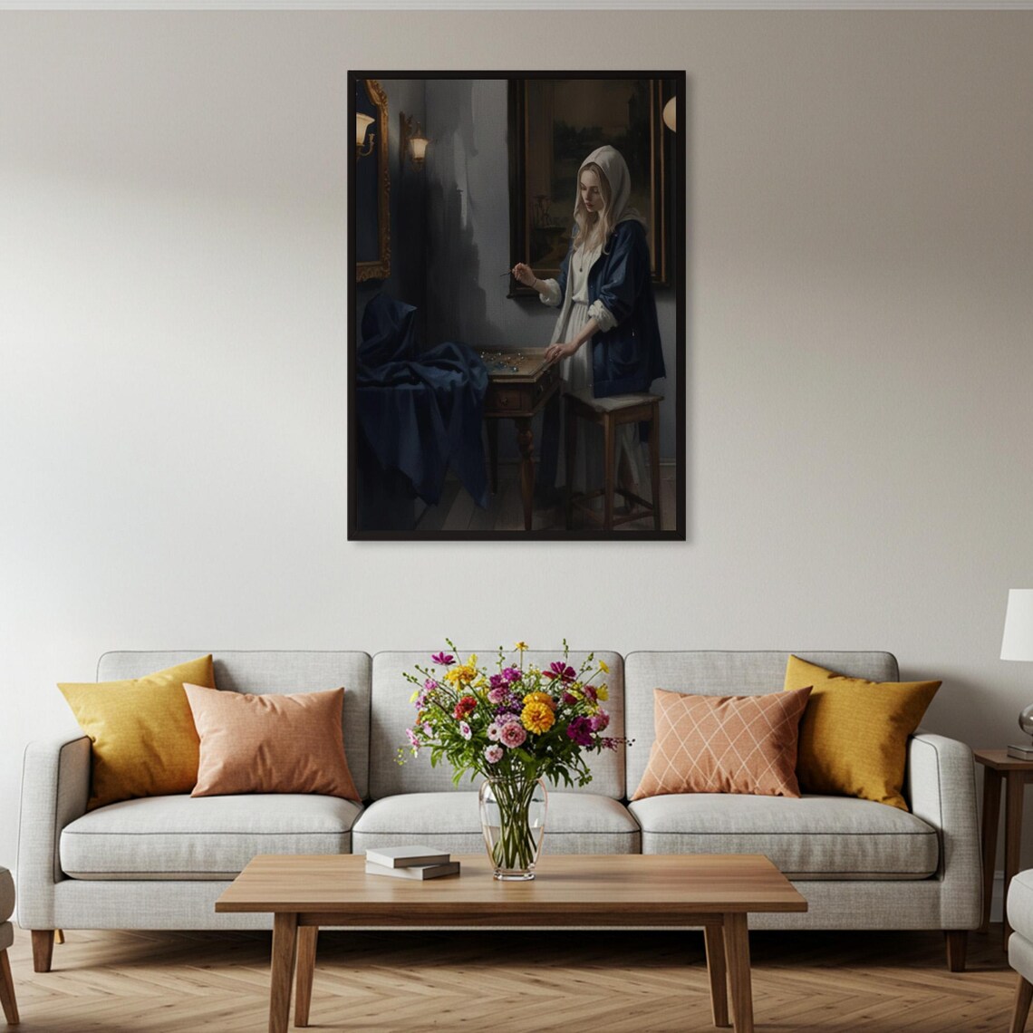 Woman with Map Dark Academia Painting Poster Moody Classical Style Portrait - Image 2