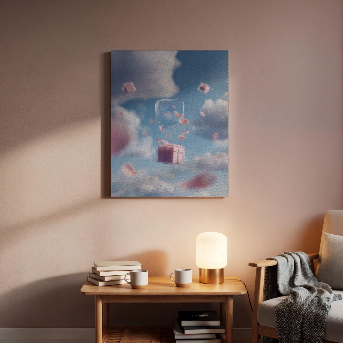 Floating Gift Box With Petals Blue Sky Dreamy Whimsical Poster - Image 2