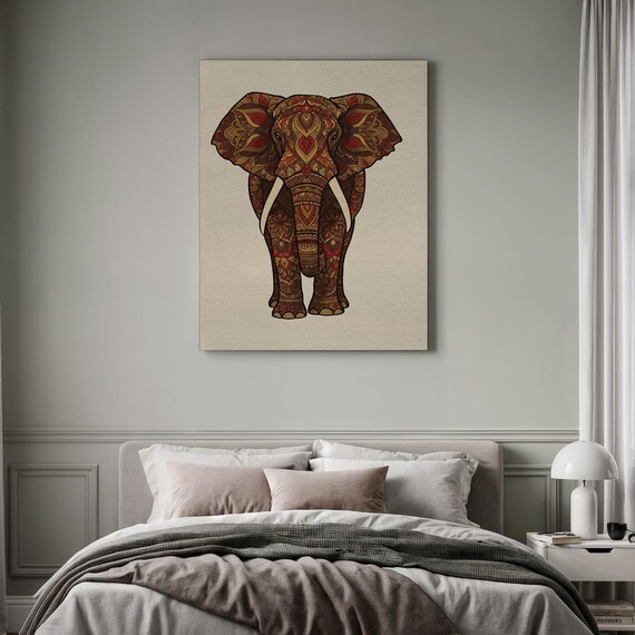 Ornate Red and Gold Mandala Elephant Bohemian Front Facing Animal Art Poster