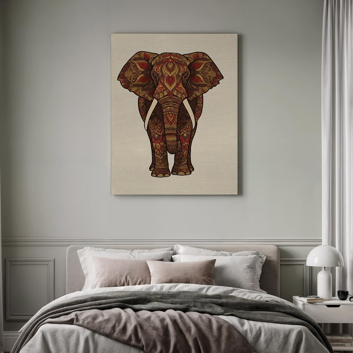 Ornate Red and Gold Mandala Elephant Bohemian Front Facing Animal Art Poster