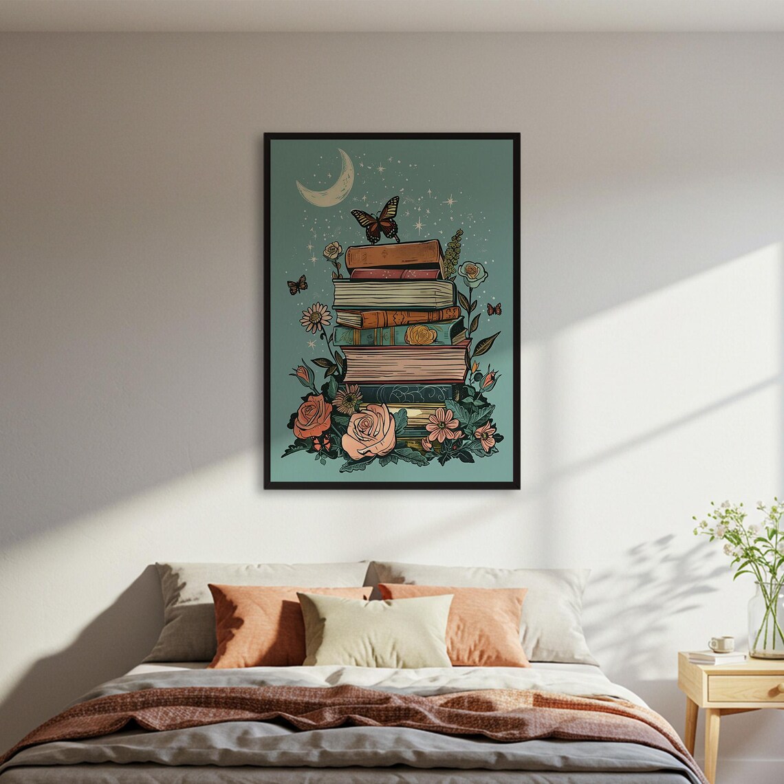 Stack Of Books And Flowers, Reading Nook Art Print