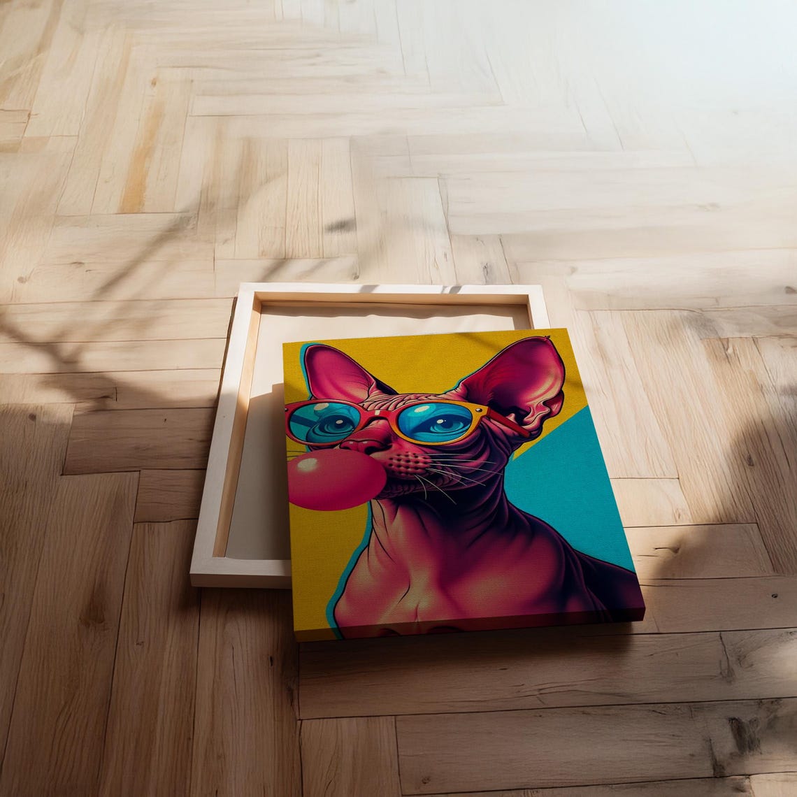 Sphynx Cat With Sunglasses Blowing Pink Bubblegum Pop Poster - Image 2