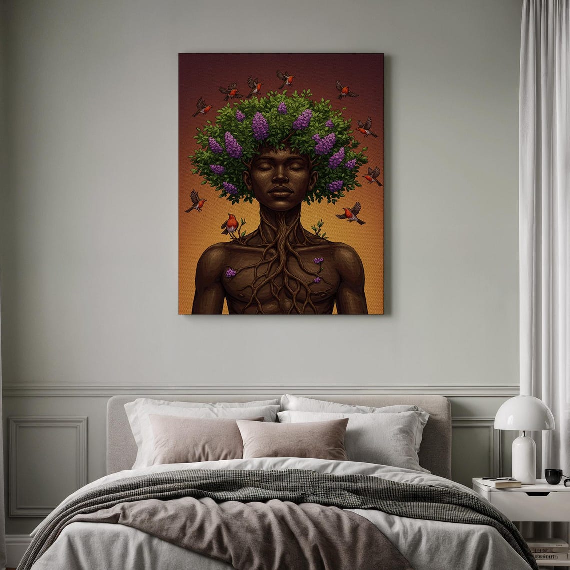 Tree of Life Human Figure Surreal Nature Spirit Sunset Art Poster