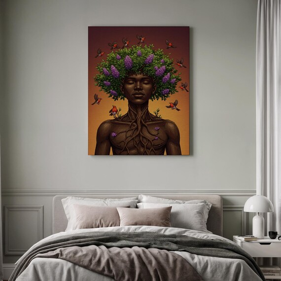 Tree of Life Human Figure Surreal Nature Spirit Sunset Art Poster
