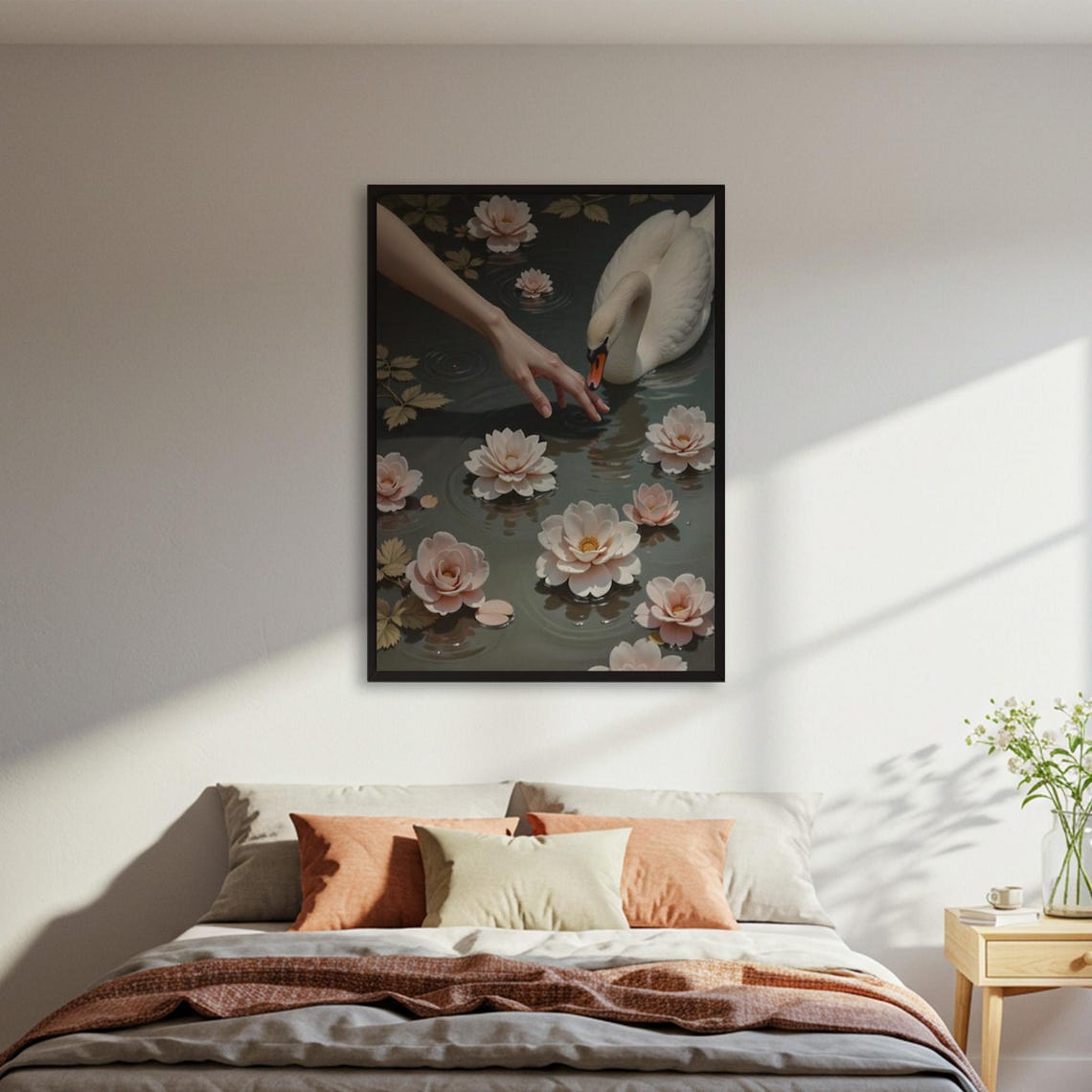 White Swan Water Lilies Romantic Painterly Pond Nature Art Poster