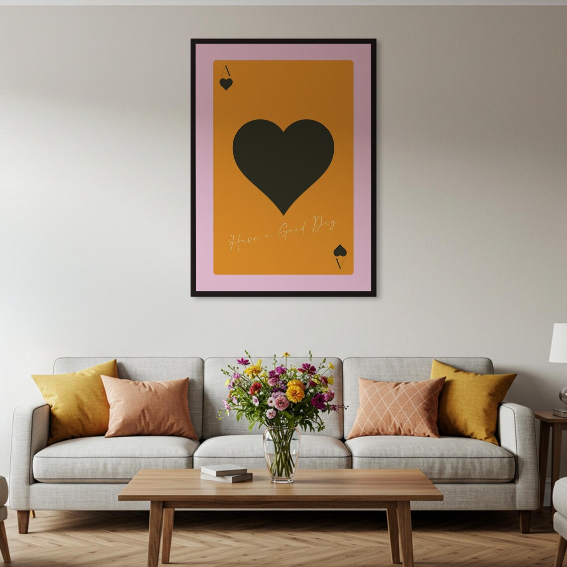 Ace of Hearts Orange Playing Card Have a Good Day Art Poster - Image 2