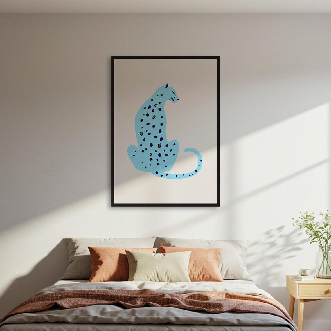 Blue Leopard Abstract Poster Colorful Animal Wall Art Print Modern Decor Framed Or Unframed