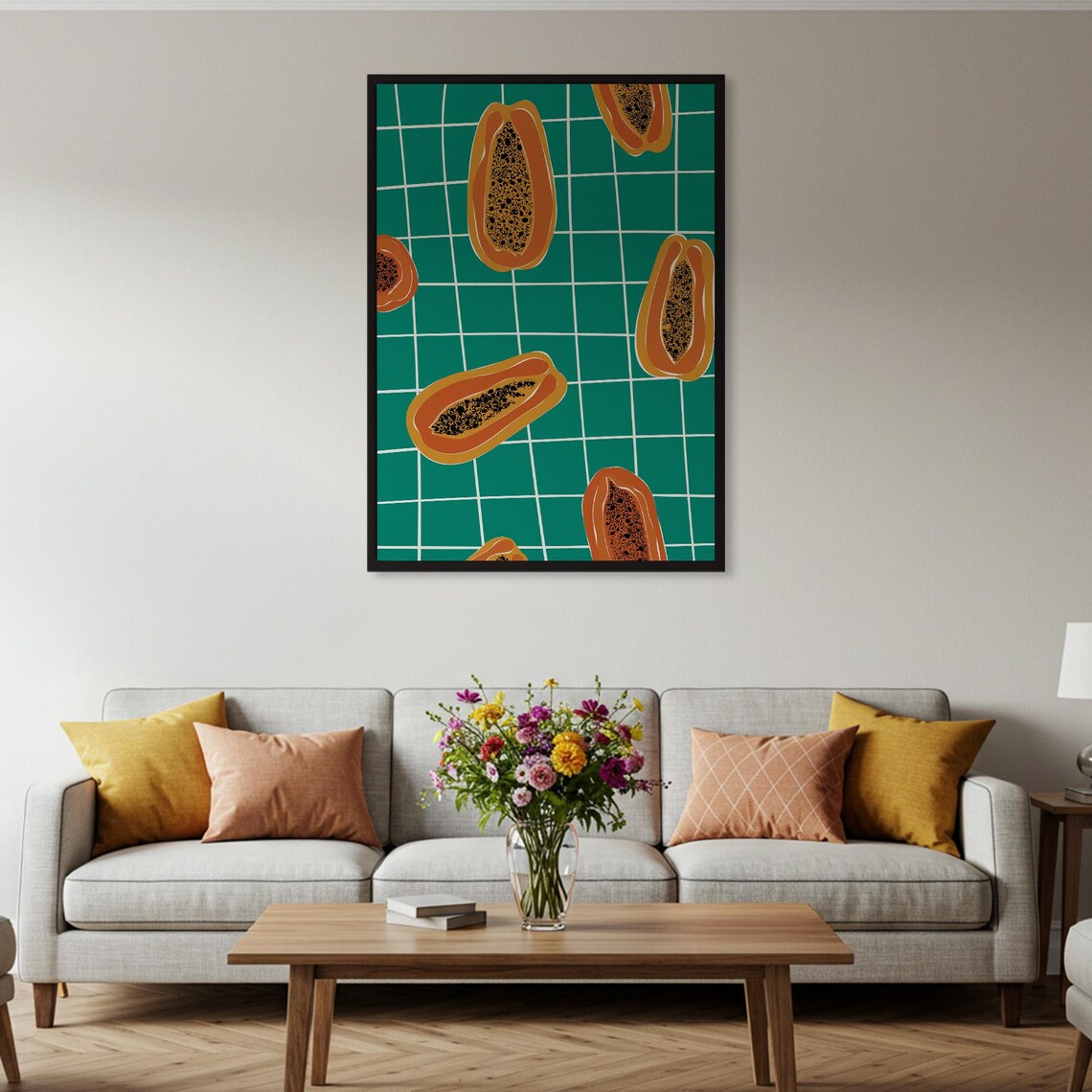 Papaya Fruit Pattern Poster Tropical Wall Art Print Kitchen Decor Modern Illustration Foodie Gift Framed Or Unframed - Image 2