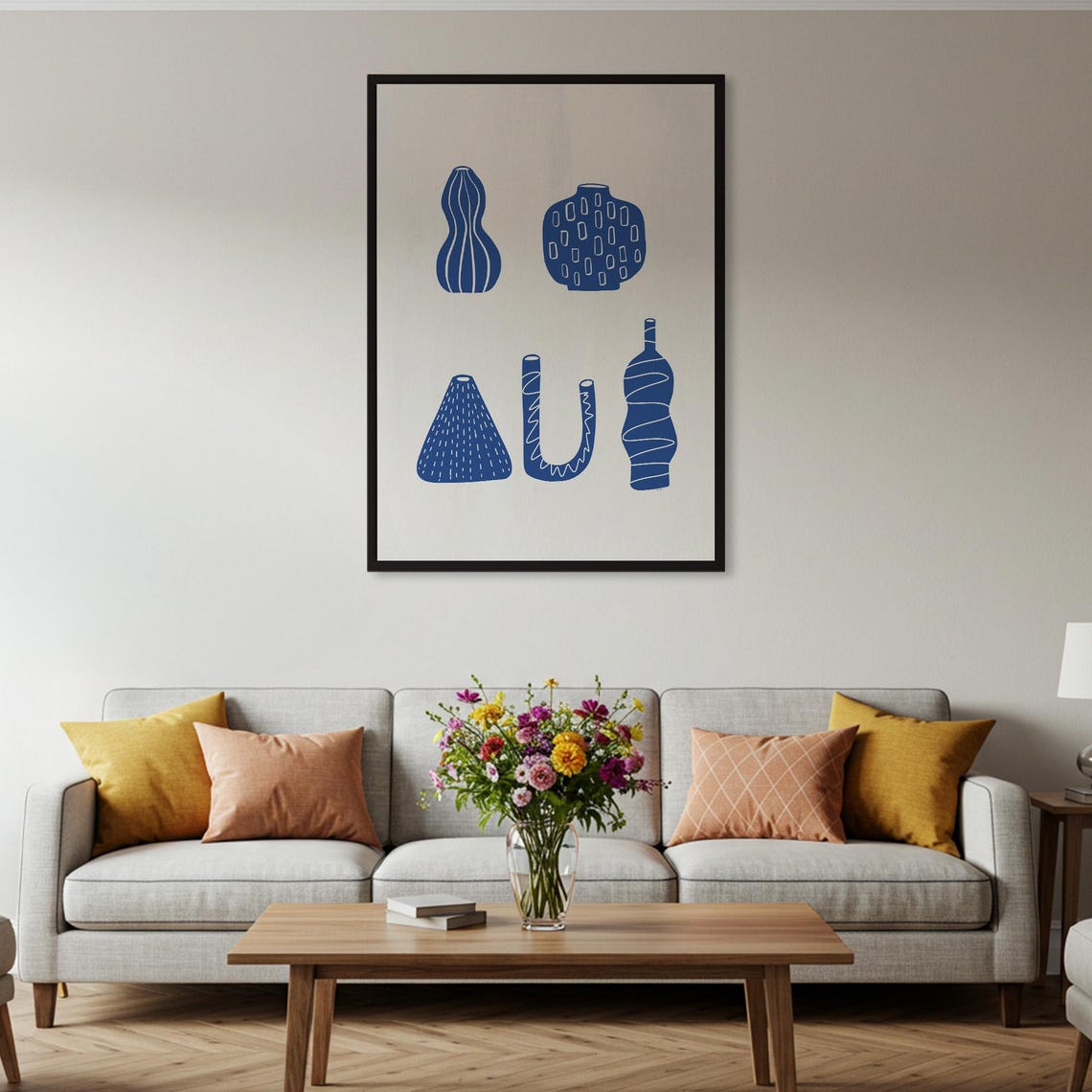 Cobalt Blue Patterned Vases Minimalist Ceramic Table Decor Poster - Image 2