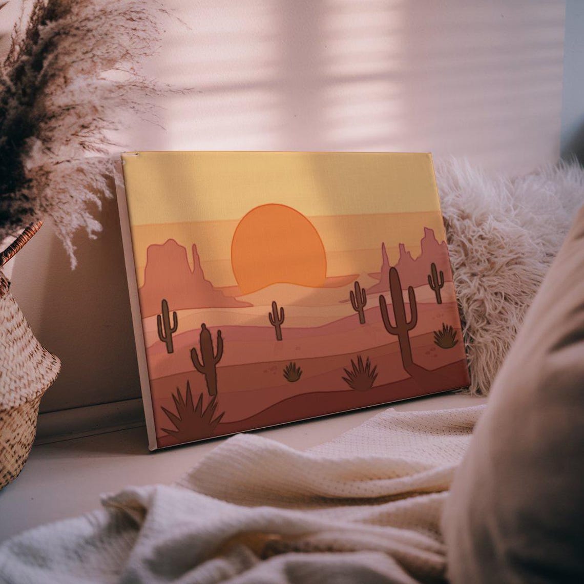 Desert Sunset Saguaro Cactus Mesas Warm Minimalist Land Poster