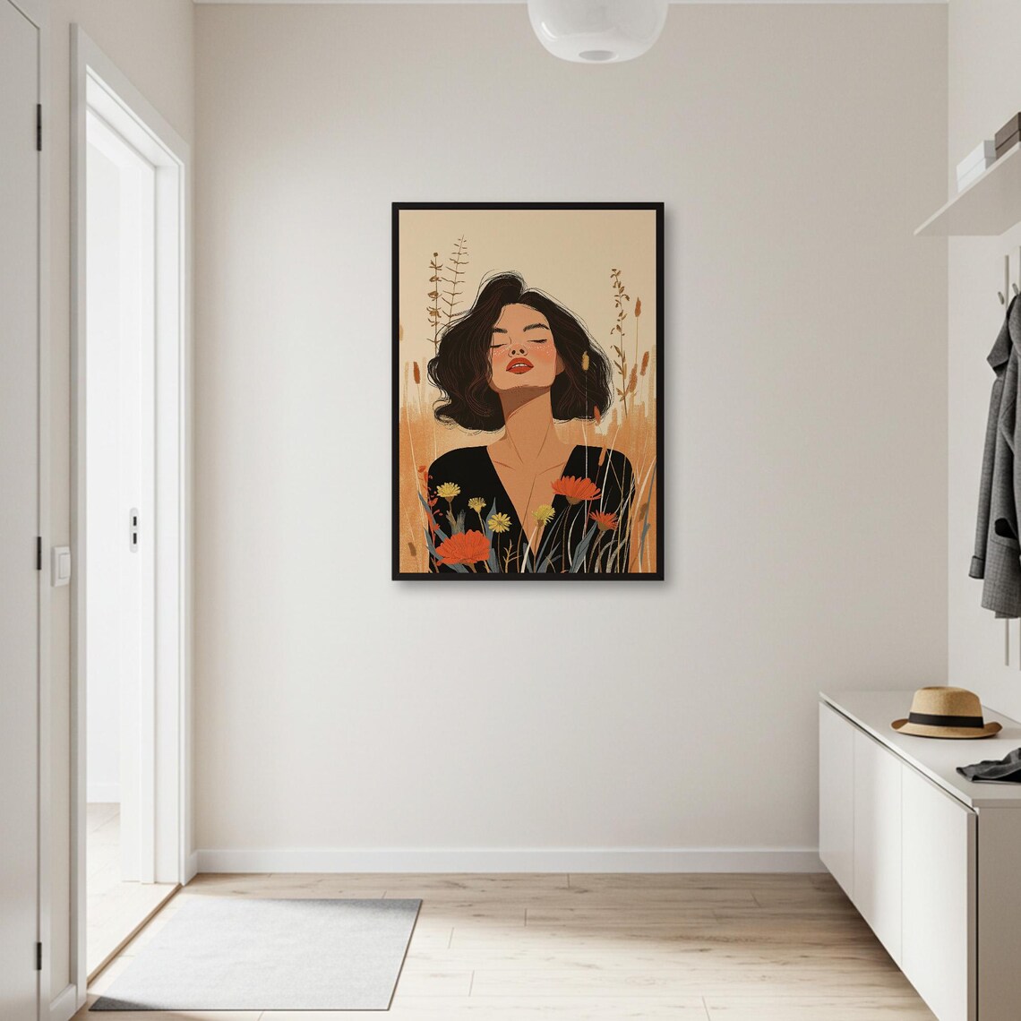 Woman In Flower Field, Boho Nature Art Print - Image 2
