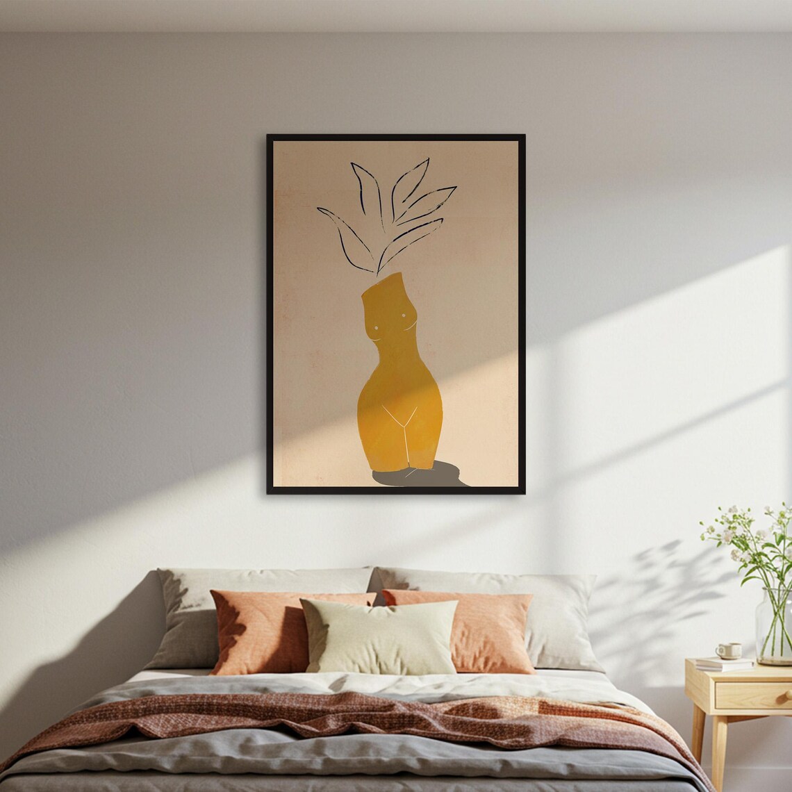 Abstract Female Body, Minimalist Botanical Line Art
