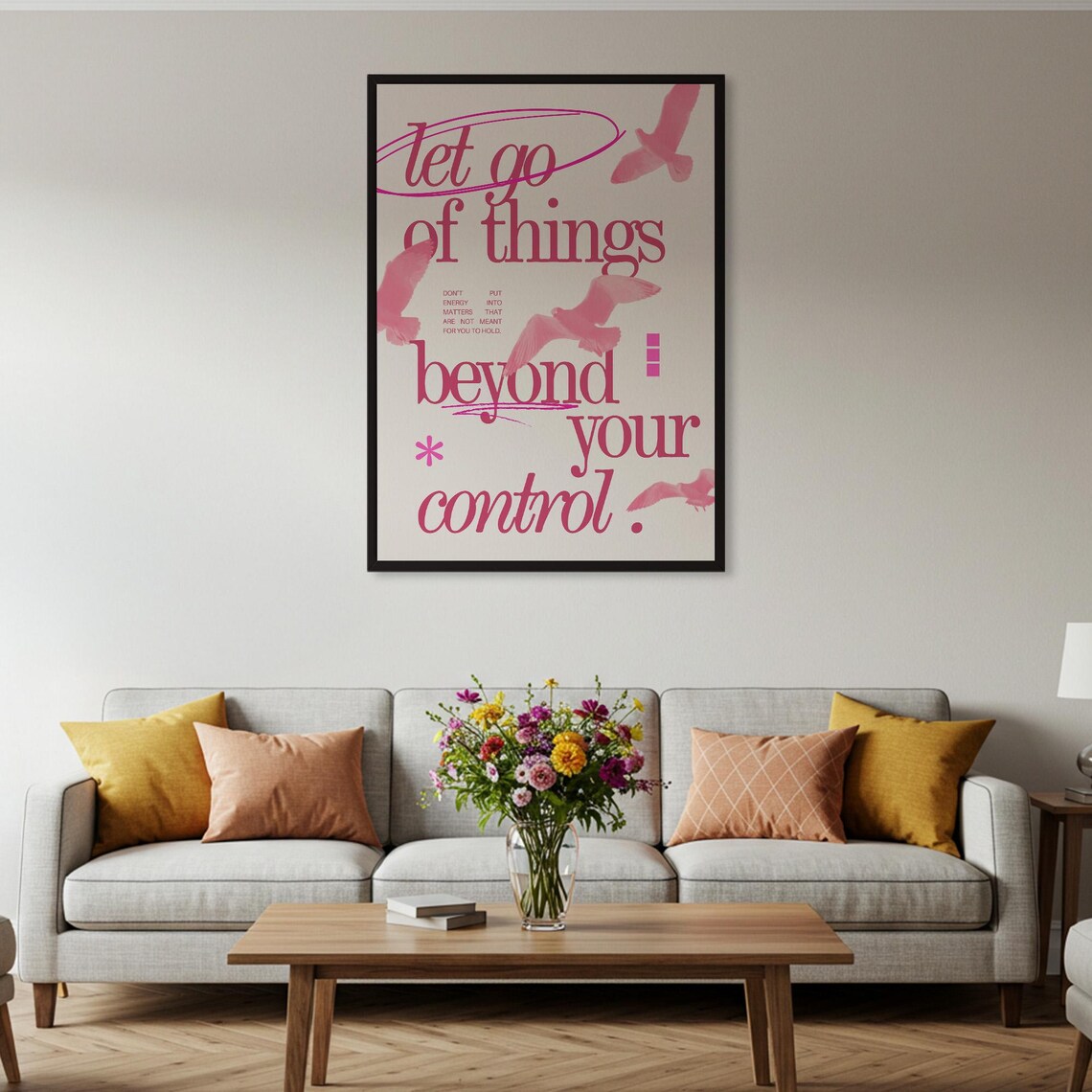 Let Go Of Things Beyond Your Control Pink Typography Quote Poster - Image 2