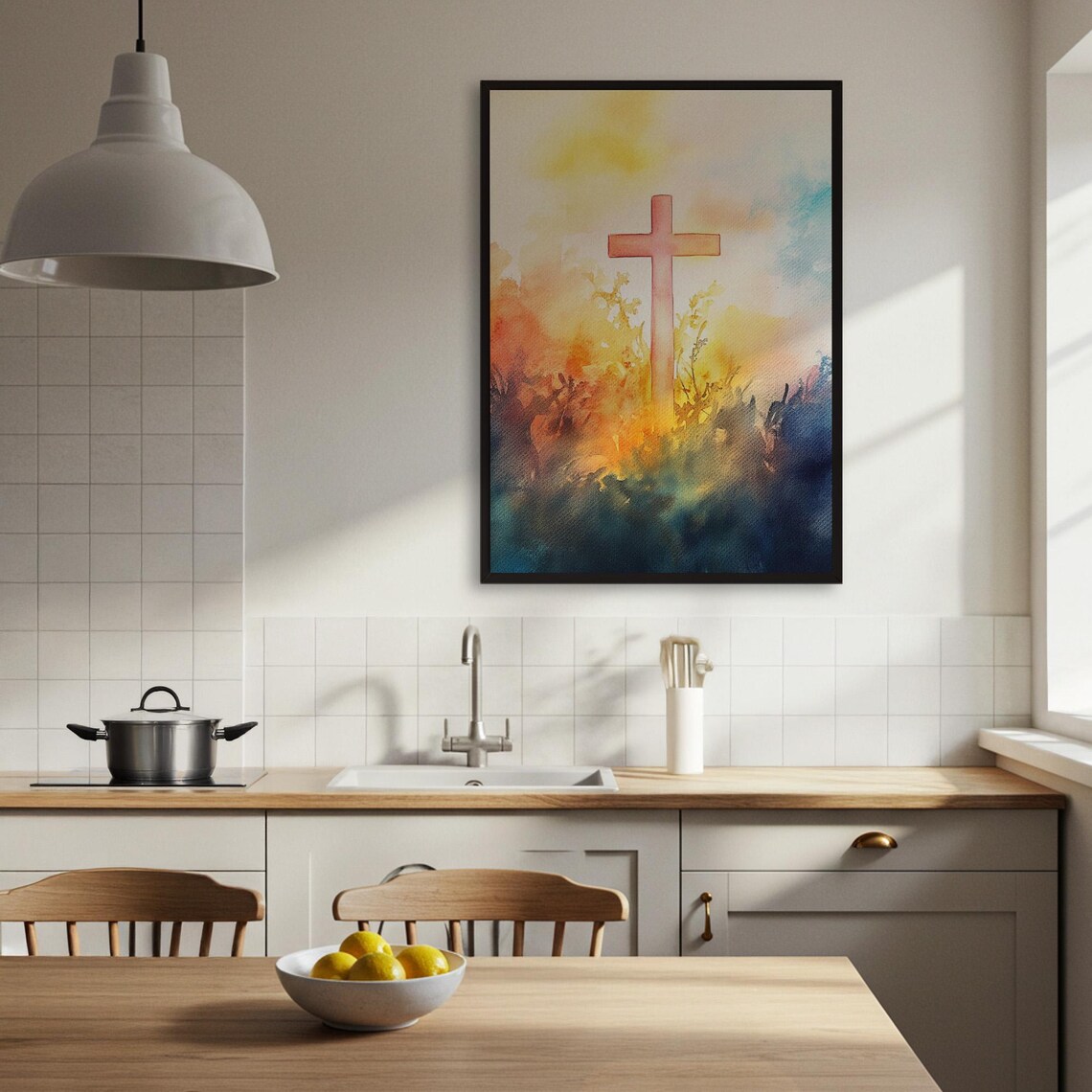Watercolor Cross Painting, Spiritual Christian Wall Art - Image 3