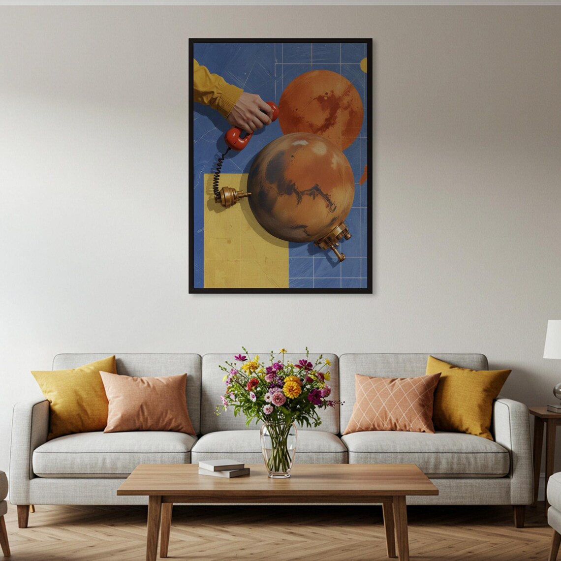 Surreal Space Phone Call Mars Planet Retro Futurism Cosmic Poster - Image 2
