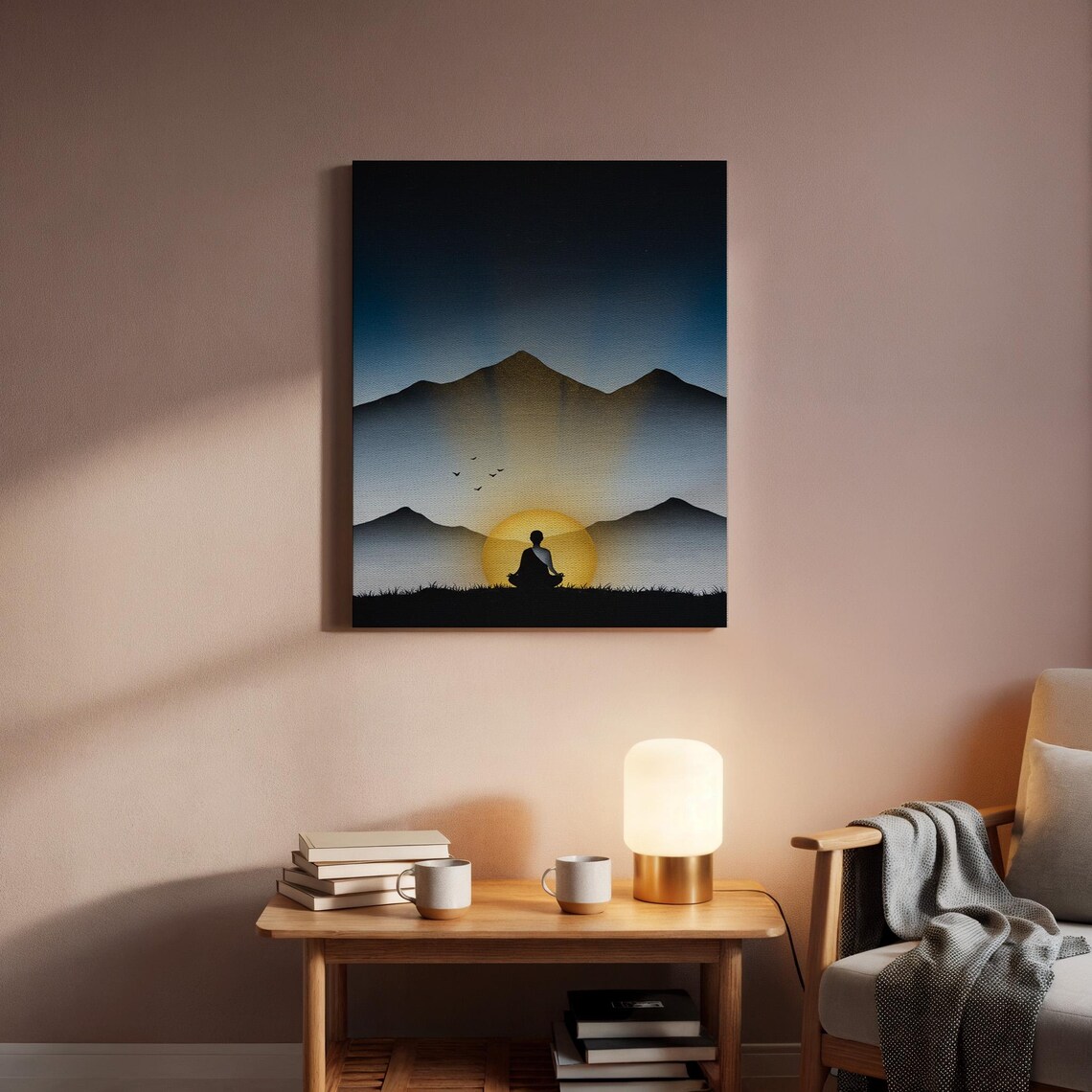 Meditating Silhouette Before Rising Sun Over Mountains Peaceful Zen Poster - Image 2