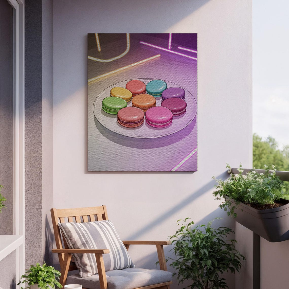 Colorful Macarons Plate Neon Lights Dessert Pop Art Style Poster - Image 2