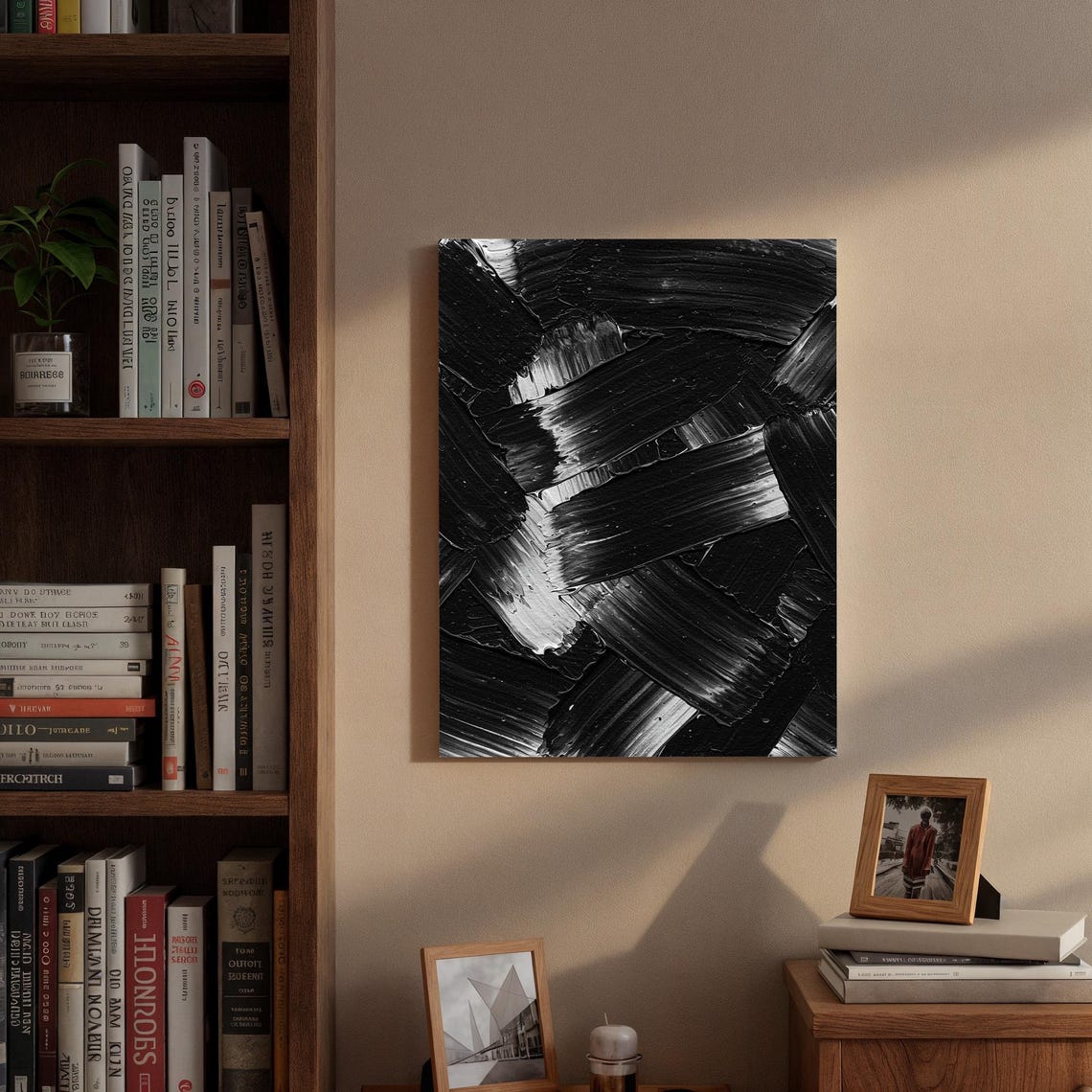 Bold Black Brushstroke Monochrome Abstract Textured Ink Poster - Image 3
