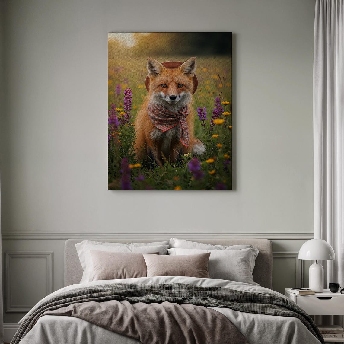 Red Fox Wearing Cowboy Hat Bandana Wildflower Meadow Art Poster