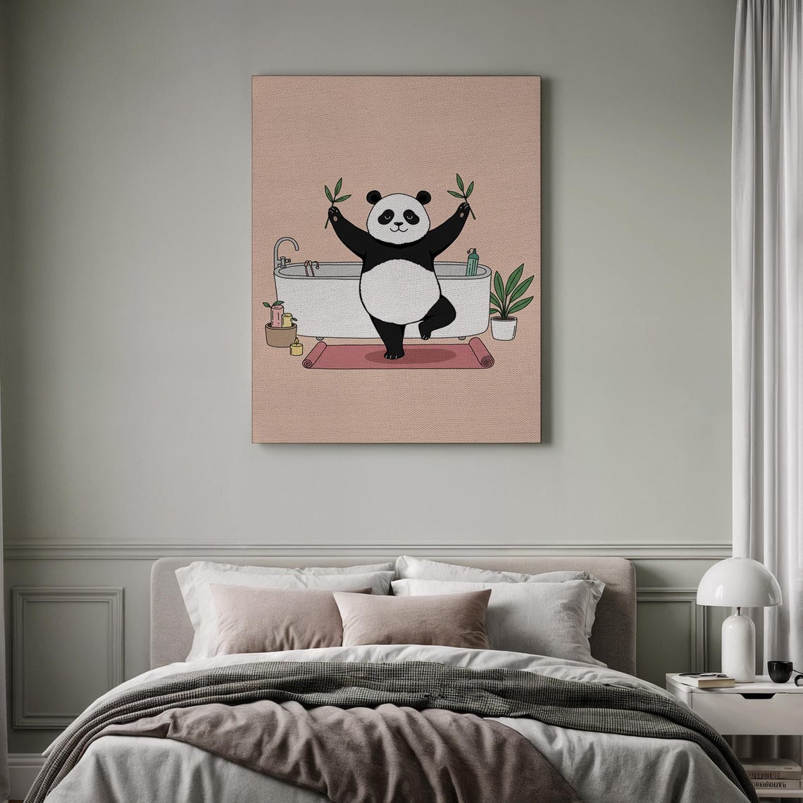 Panda Doing Yoga Funny Bath Decor Whimsical Framed Zen Animal Yogi Art Cute Bear Print Gift