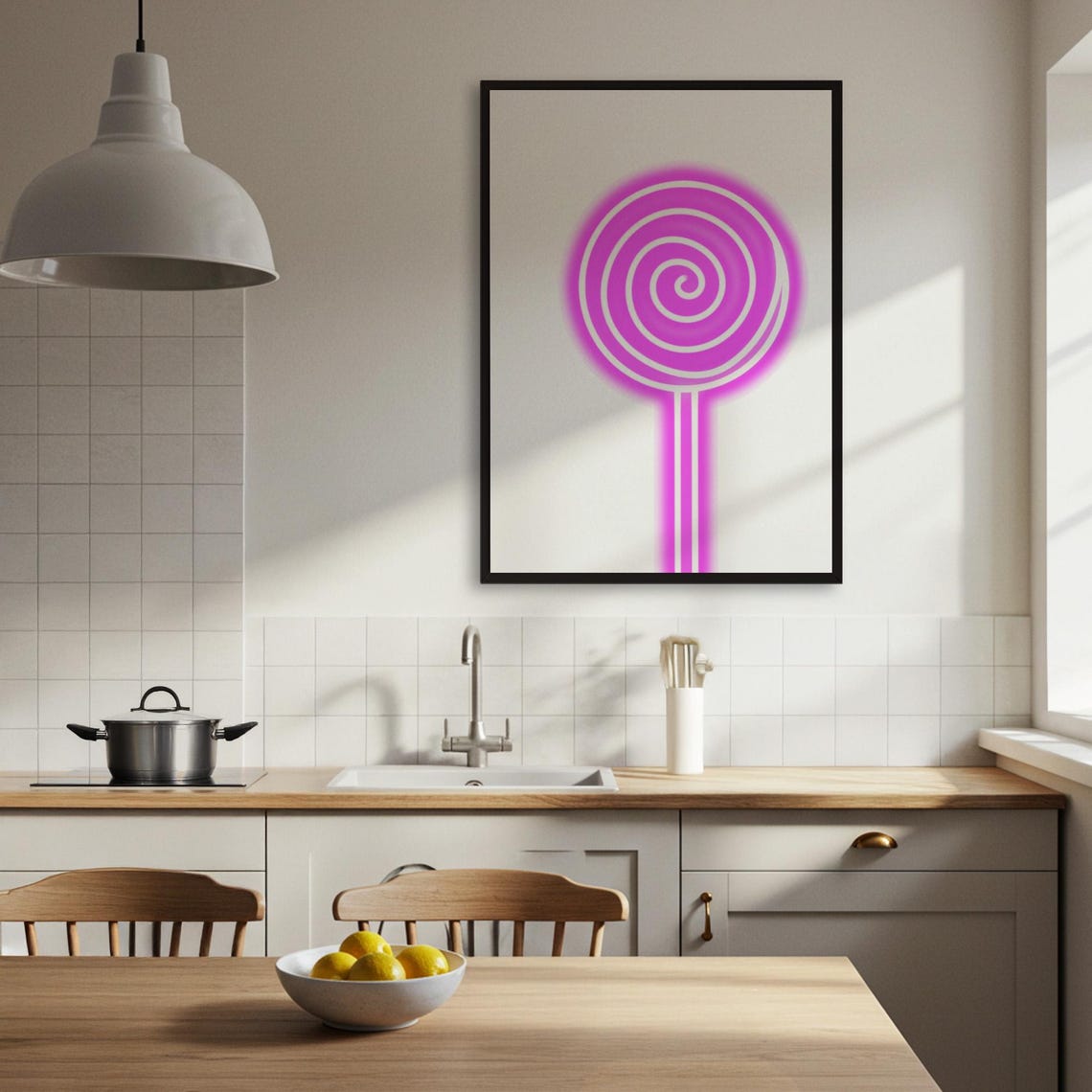 Neon Pink Spiral Lollipop Minimal Pop Art Candy Sweet Wall Poster - Image 4