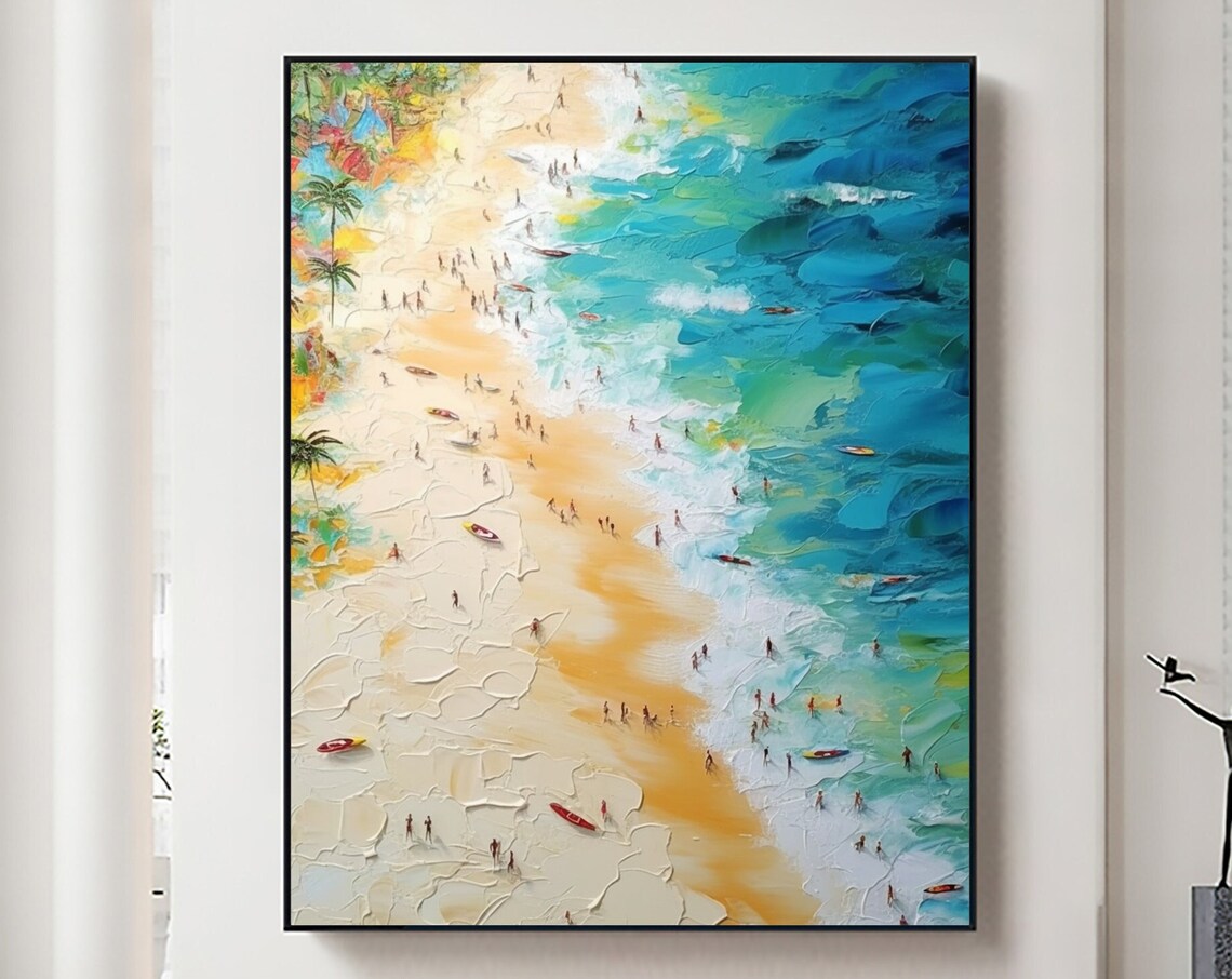 Aerial View of a Summer Beach With Swimmers Oil Painting Poster