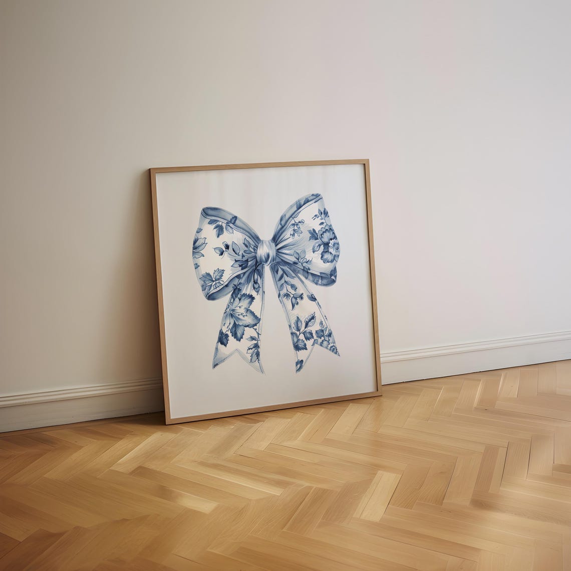 Blue Porcelain Floral Bow Balletcore Coquette Nursery Wall Poster - Image 3