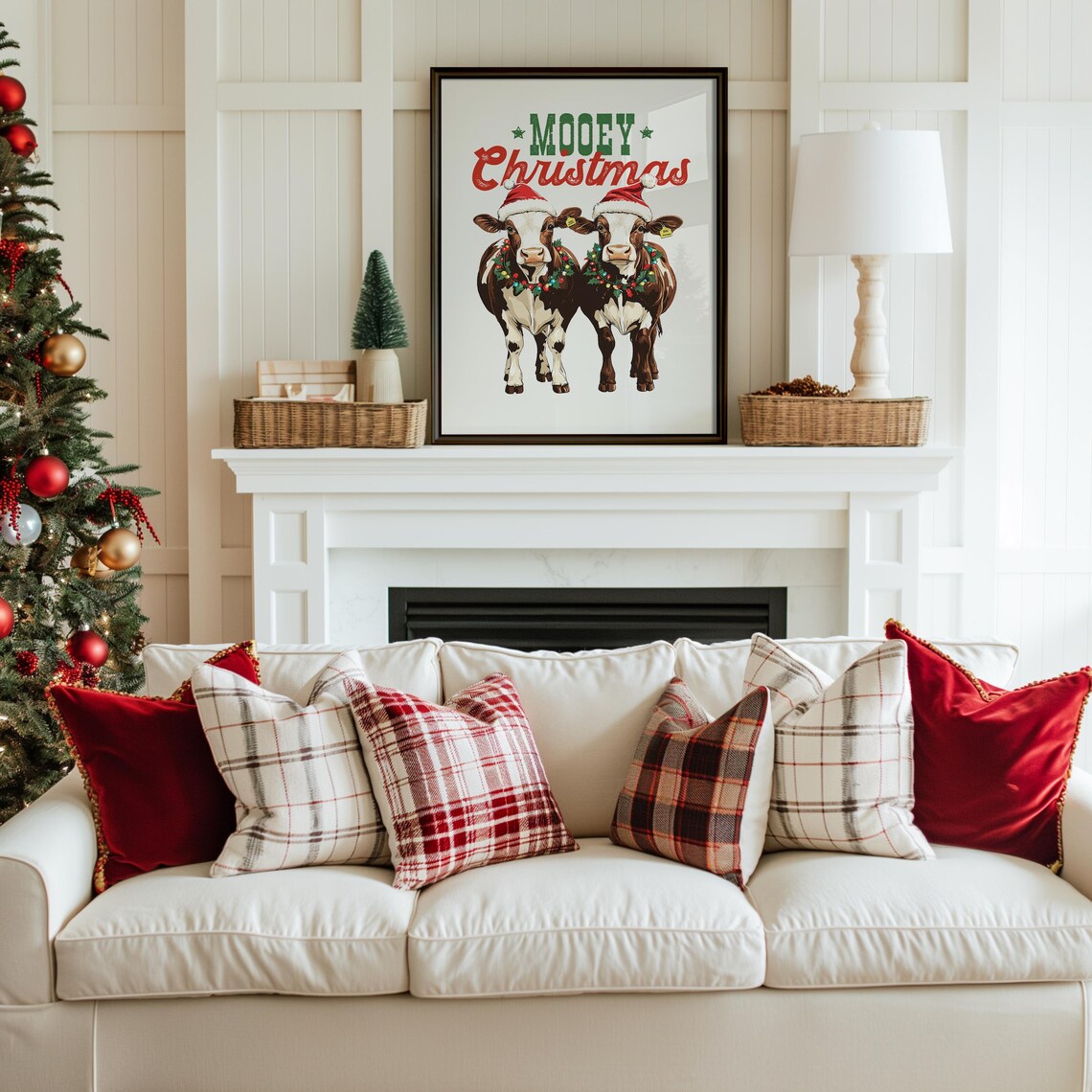 Mooey Christmas Adorable Cows in Santa Hats Farmhouse Poster - Image 2