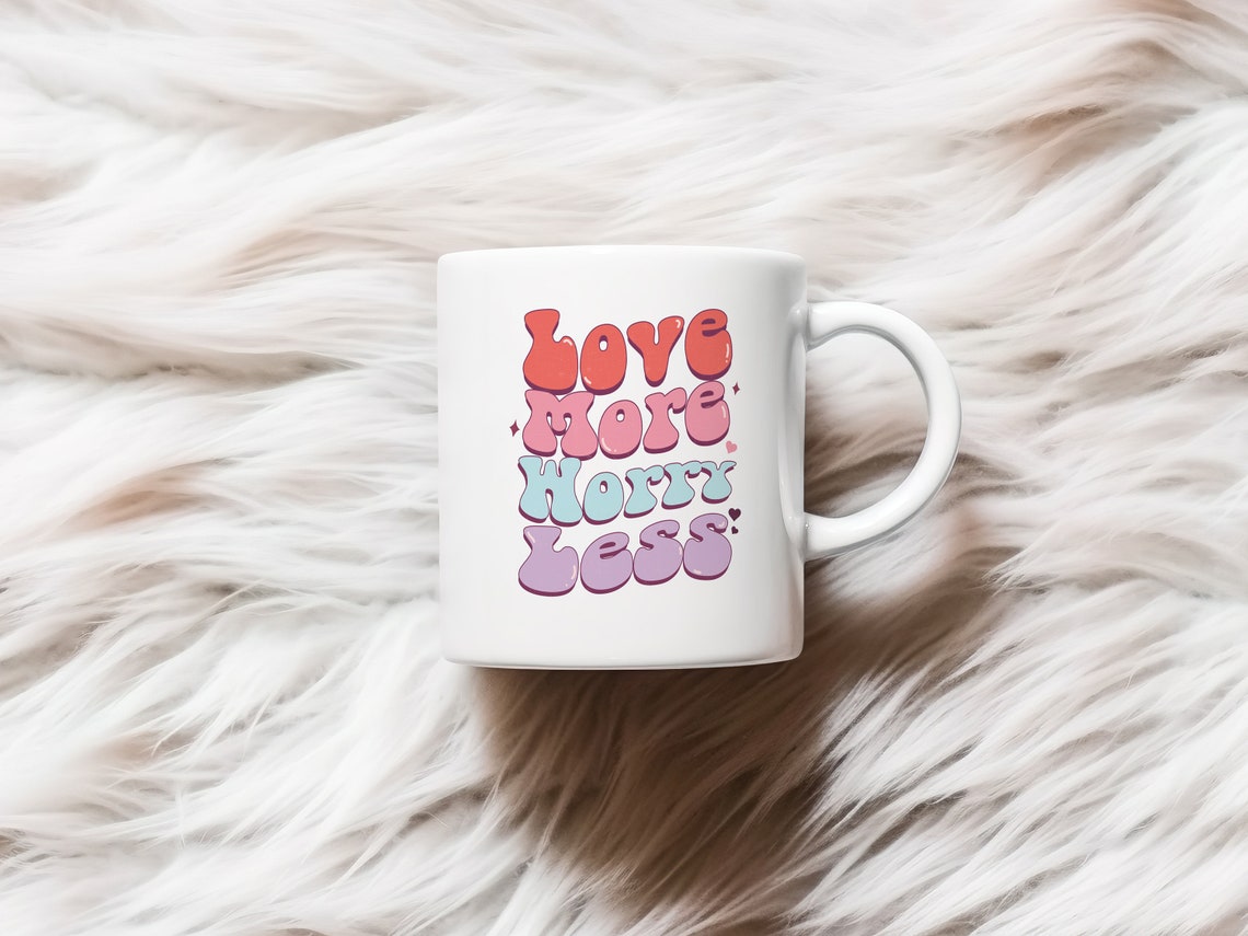 Love More Worry Less Retro Pastel Bubble Letter Quote Poster - Image 2