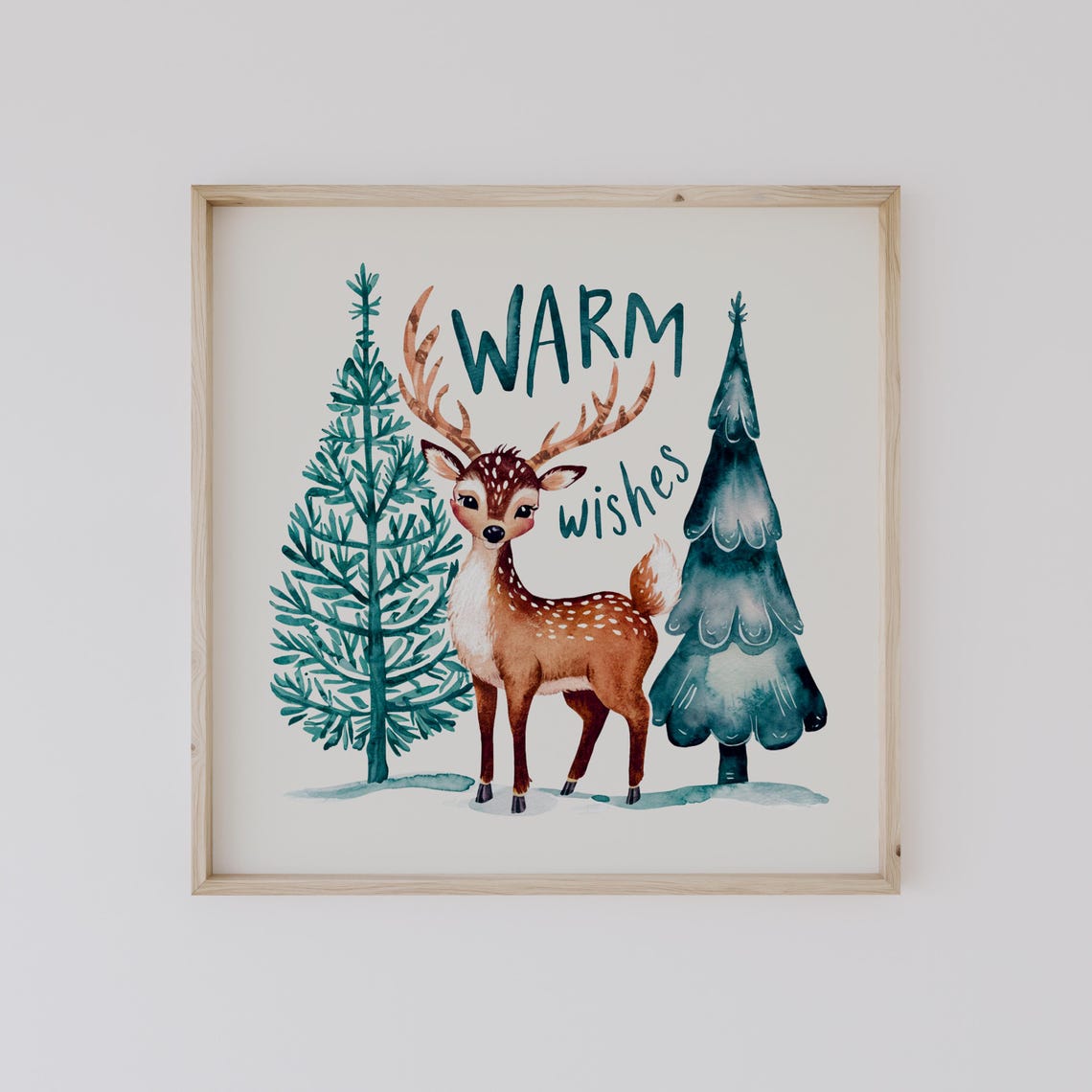 Warm Wishes Cute Deer Watercolor Forest Winter Christmas Poster - Image 2