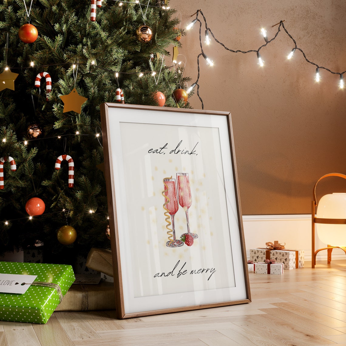 Eat Drink And Be Merry Watercolor Champagne White Quote Print - Image 4