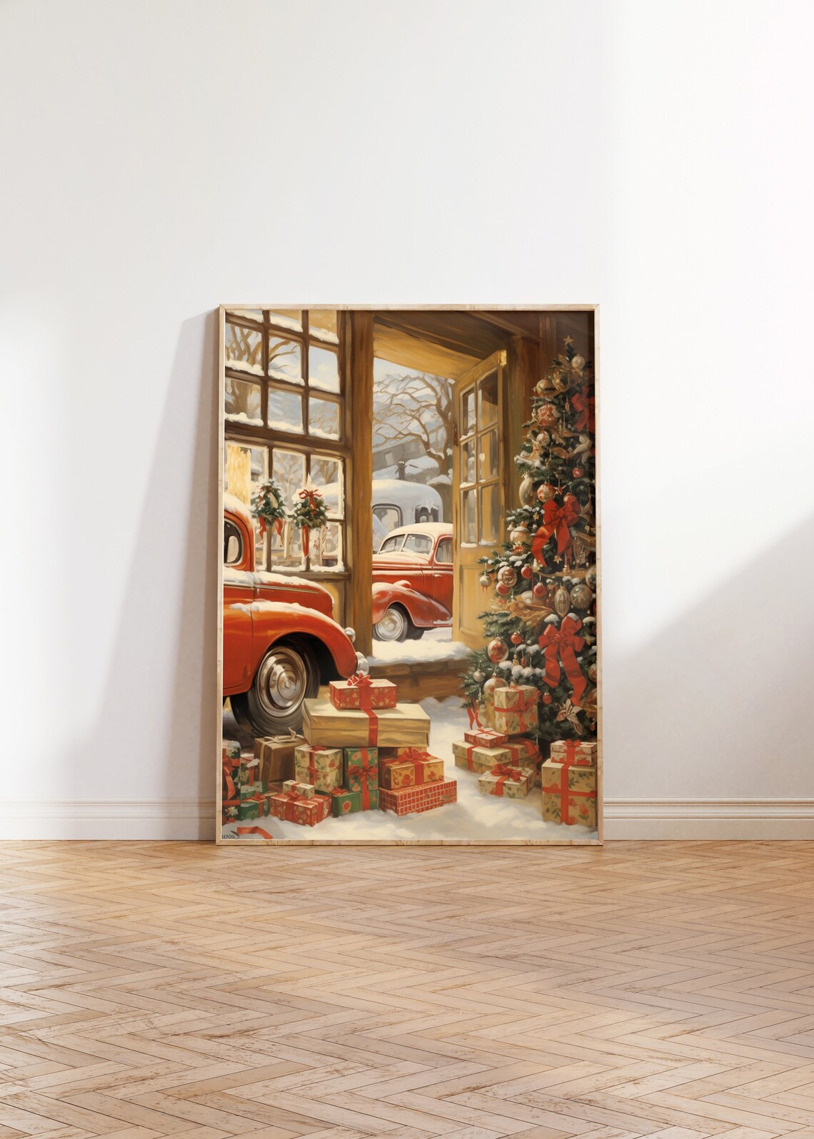 Vintage Red Truck Christmas Homecoming Snowy Driveway Poster - Image 4