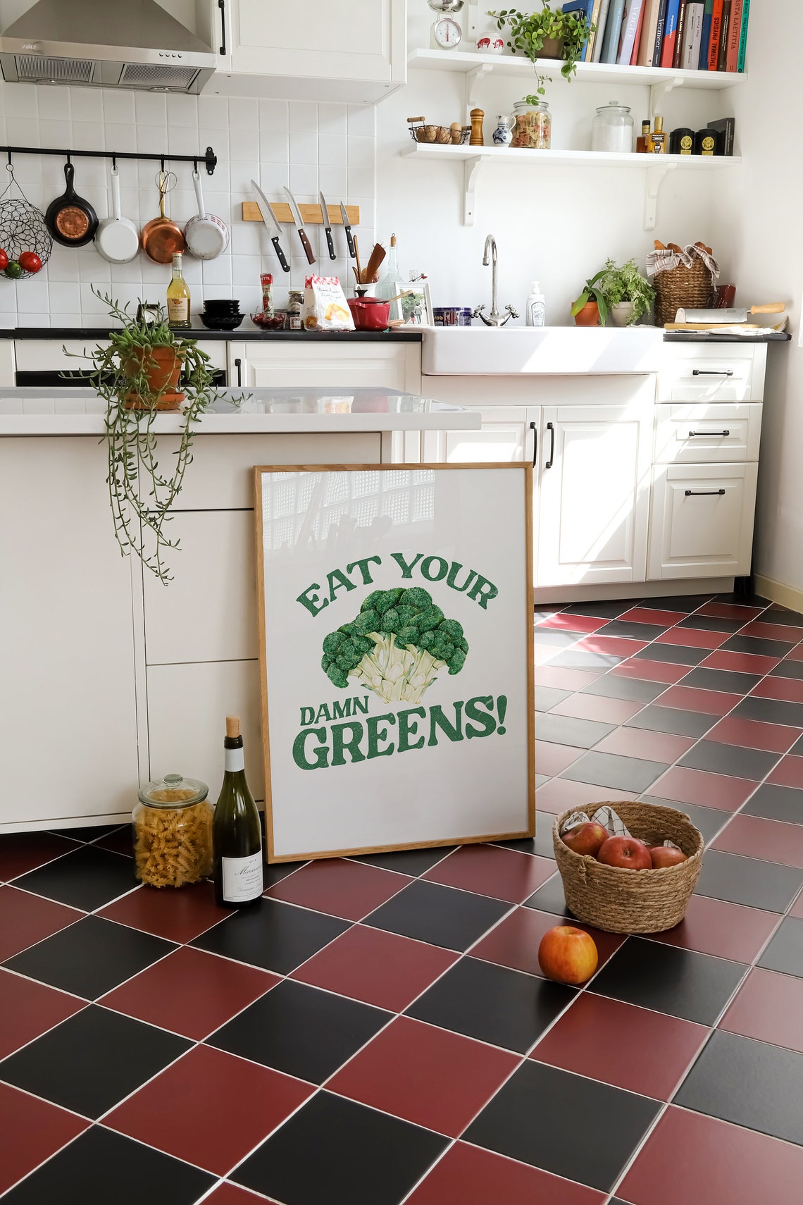 Eat Your Damn Greens Broccoli Vertical Funny Kitchen Quote Poster - Image 2