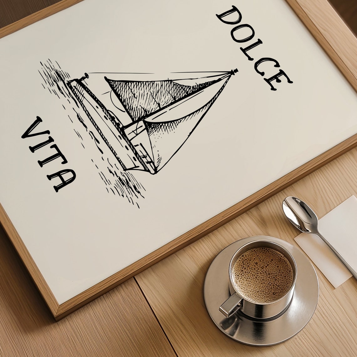 Dolce Vita Sailboat Sketch Black Line Art Coastal Lake House Poster - Image 5