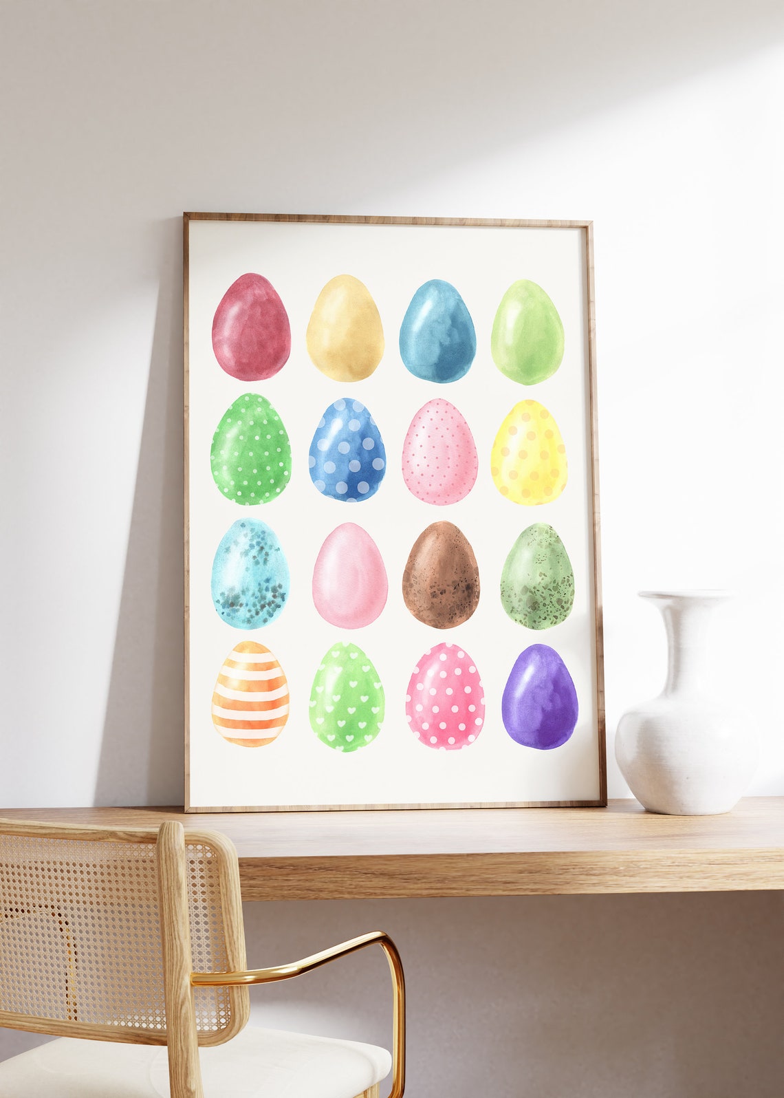 Sixteen Colorful Watercolor Easter Eggs Grid Pattern Spring Poster - Image 4