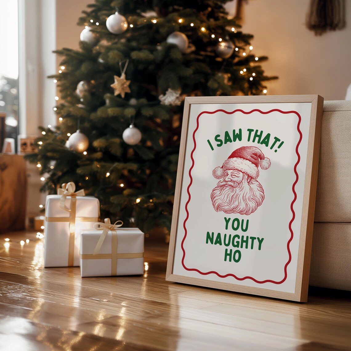 I Saw That You Naughty Ho Funny Vintage Santa Christmas Poster - Image 2