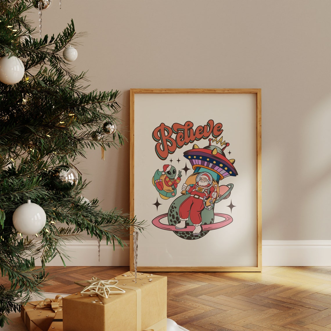 Believe In Santa Print Funny Santa Print Sarcastic Christmas Print Humorous Christmas Art Print Adult Humor Christmas Wall Art - Image 4