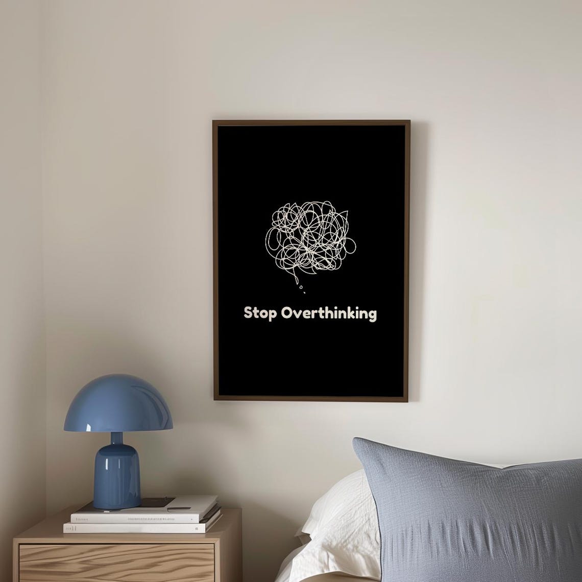 Stop Overthinking Messy Mind Scribble Mental Health Quote Poster - Image 2