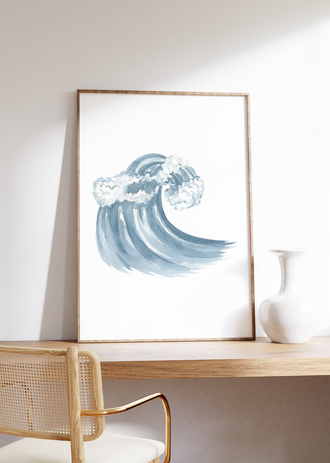 Blue Watercolor Ocean Wave Surf Coastal Beach House Art Poster - Image 3