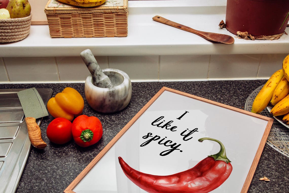 I Like It Spicy Chilli Pepper Print Retro Kitchen Decor Trendy Kitchen Art Cute Kitchen Art Red Chilli Print - Image 4
