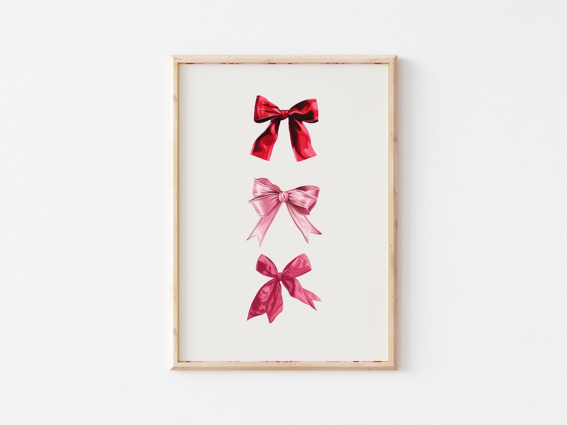 Three Glossy Pink and Red Satin Ribbon Bows Coquette Style Poster - Image 5