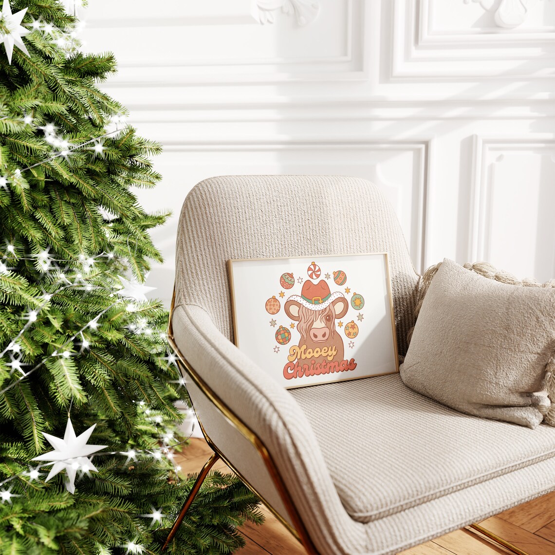 Mooey Christmas Cow in Santa Hat Retro Country Holiday Decor Poster - Image 4