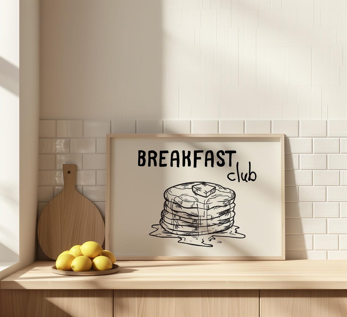 Breakfast Club Buttery Pancake Stack Kitchen Line Art Poster - Image 3