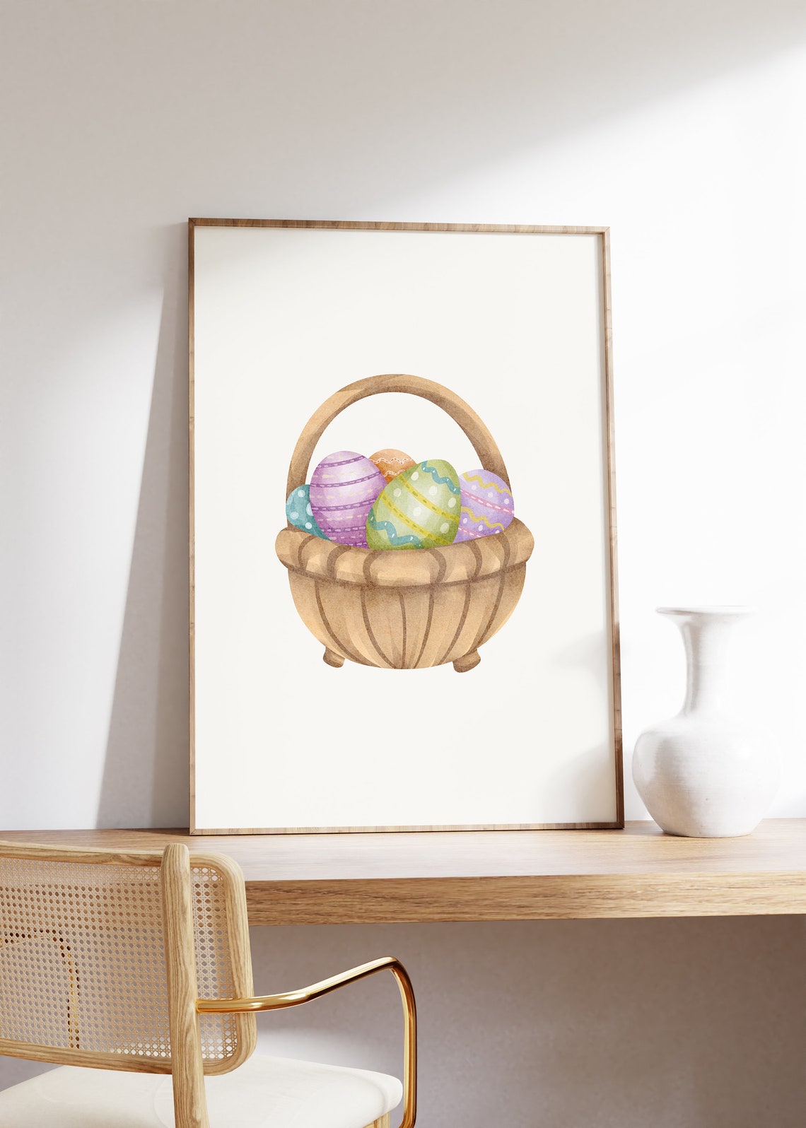 Watercolor Easter Basket Full Of Pastel Painted Eggs Spring Poster - Image 4