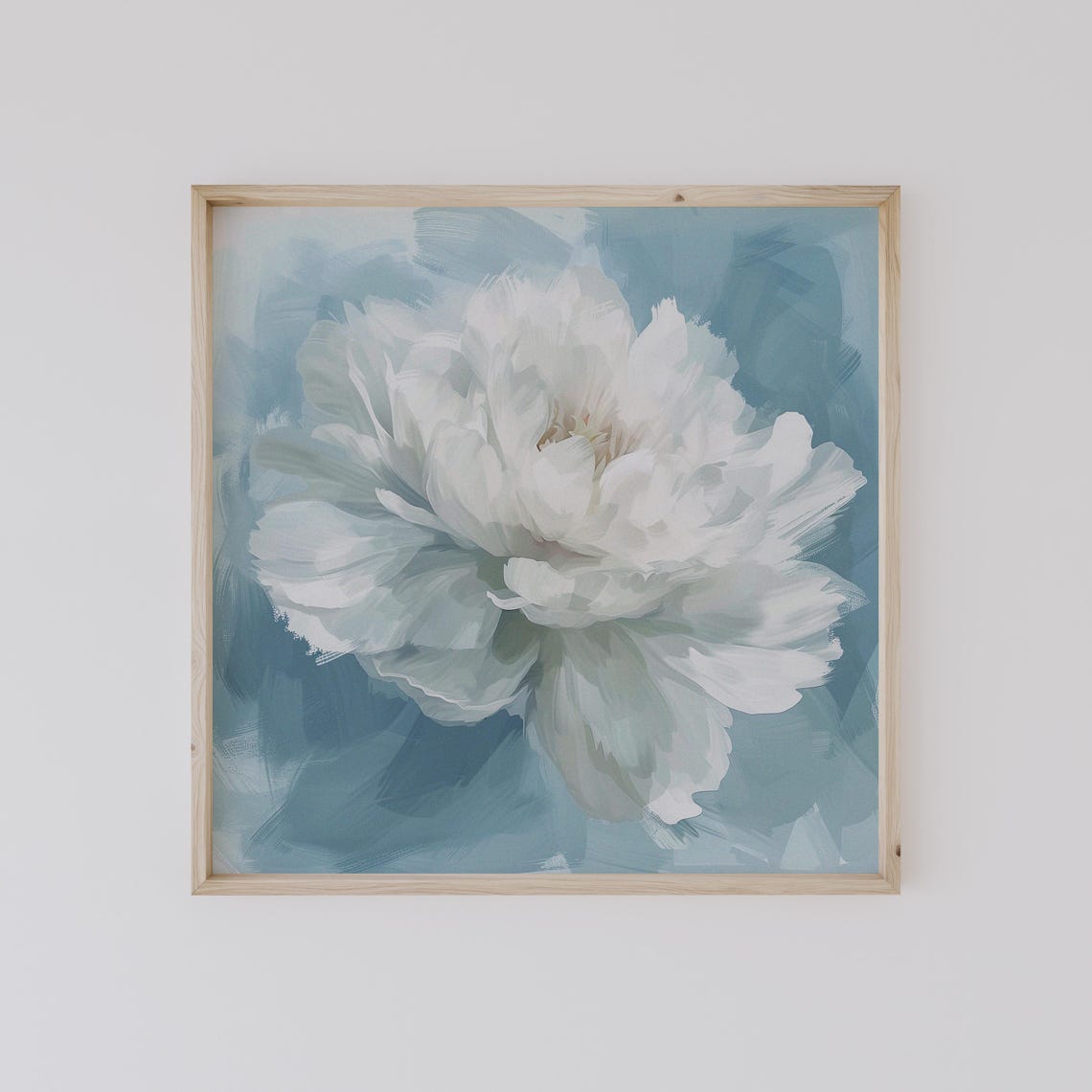 White Peony Flower on Textured Blue Background Botanical Poster - Image 3
